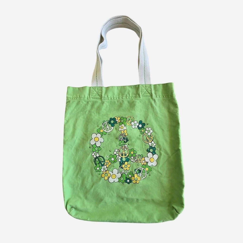 Y2k Limited Too peace sign lime green tote bag.